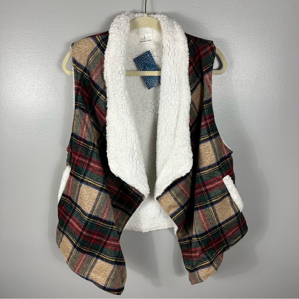 Emerson Kate NWT Plaid Sherpa Waterfall Vest/Jacket Women’s One Size